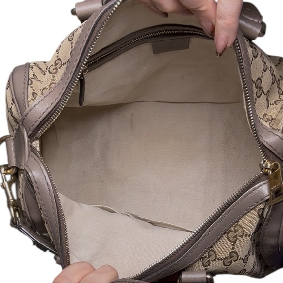 Gucci GG Supreme Canvas Web Stripe Boston Bag Brown Burgundy Crossbody - Picture 11 of 14